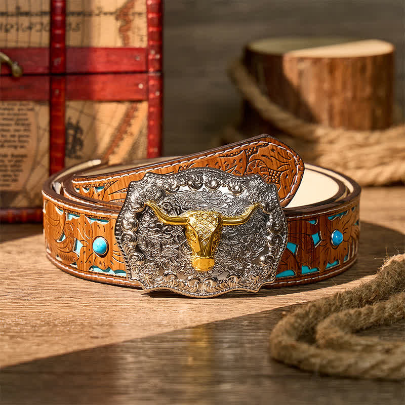 Ceinture en cuir à boucle DIY style western Longhorn Legacy Shiny Longhorn Legacy - Or - Ceinture turquoise sculptée - 42 - image 3