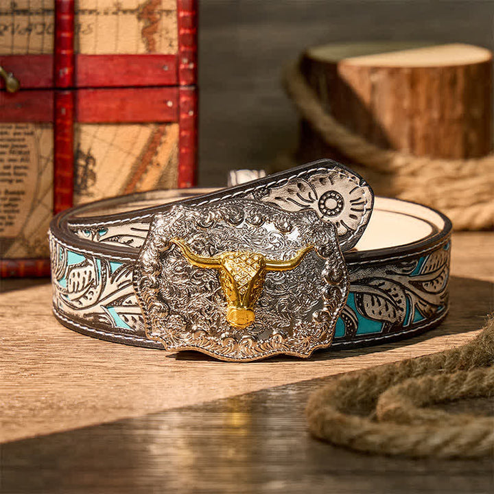 Ceinture en cuir à boucle DIY style western Longhorn Legacy Shiny Longhorn Legacy - Or - Ceinture à fleurs grises - 42 - image 8