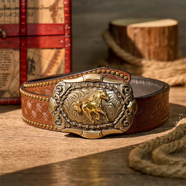 Ceinture en cuir à boucle DIY style cowboy/rodéo Born To Run - Bronze - Ceinture à rivets marron - 42 - image 4