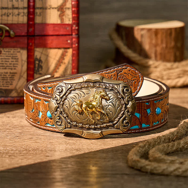 Ceinture en cuir à boucle DIY style cowboy/rodéo Born To Run - Bronze - Ceinture turquoise sculptée - 42 - image 3