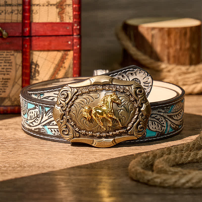 Ceinture en cuir à boucle DIY style cowboy/rodéo Born To Run - Bronze - Ceinture à fleurs grises - 42 - image 8