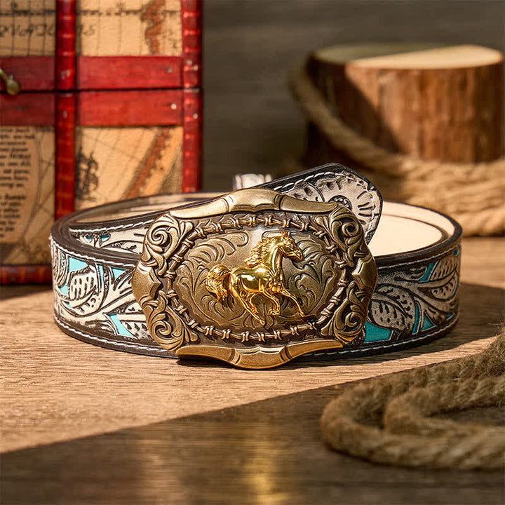 Ceinture en cuir à boucle DIY style cowboy/rodéo Born To Run - Bronze - Ceinture à fleurs grises - 42 - image 8