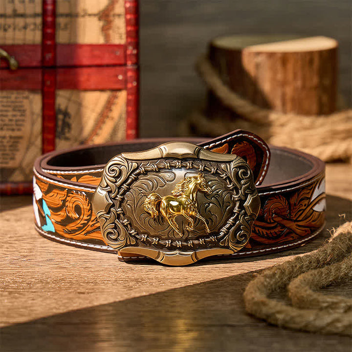 Ceinture en cuir à boucle DIY style cowboy/rodéo Born To Run - Bronze - Ceinture de plumes brunes - 40 - image 7