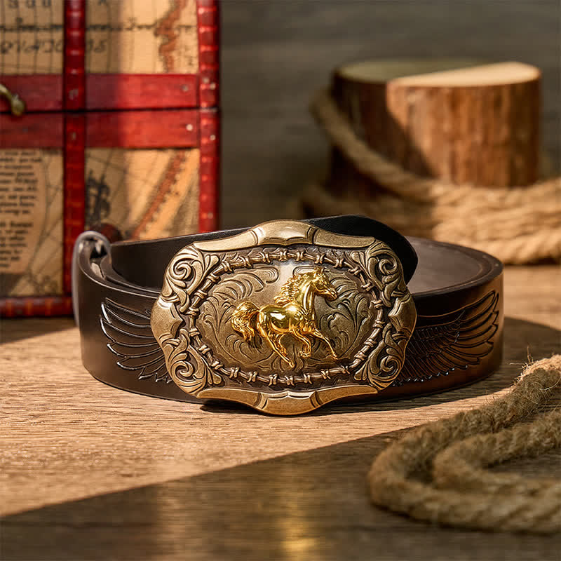 Ceinture en cuir à boucle DIY style cowboy/rodéo Born To Run - Bronze - Ceinture noire à motif aigle en relief - 42 - image 2