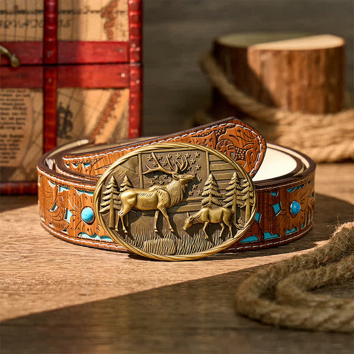 Ceinture en cuir à boucle DIY avec motif patriotique d'élan et drapeau américain - Bronze - Ceinture turquoise sculptée - 42 - image 3