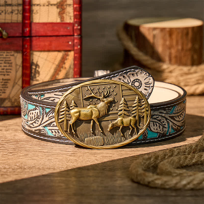 Ceinture en cuir à boucle DIY avec motif patriotique d'élan et drapeau américain - Bronze - Ceinture à fleurs grises - 42 - image 8