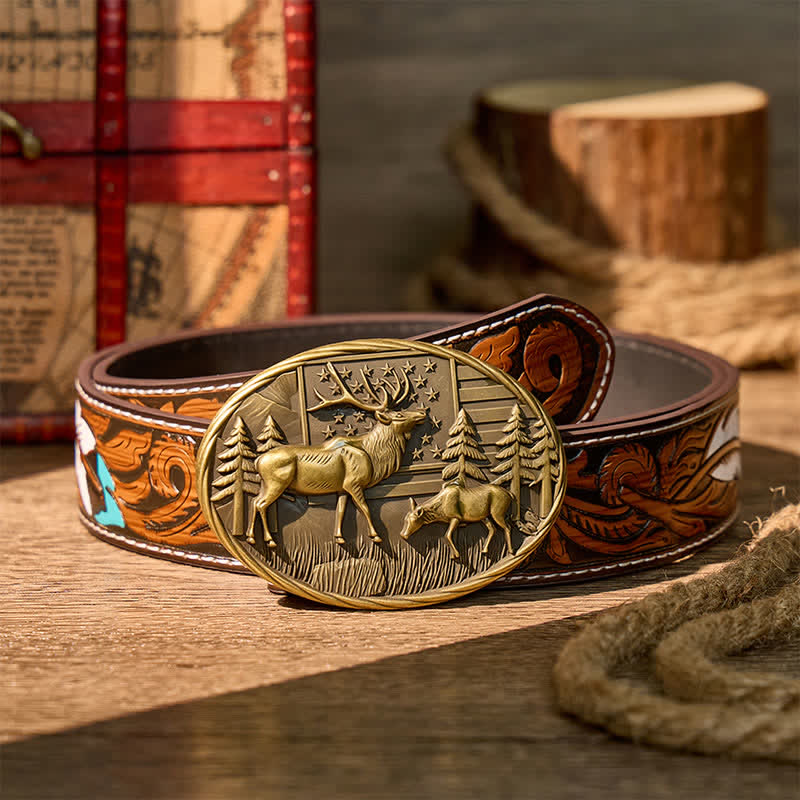 Ceinture en cuir à boucle DIY avec motif patriotique d'élan et drapeau américain - Bronze - Ceinture de plumes brunes - 40 - image 7