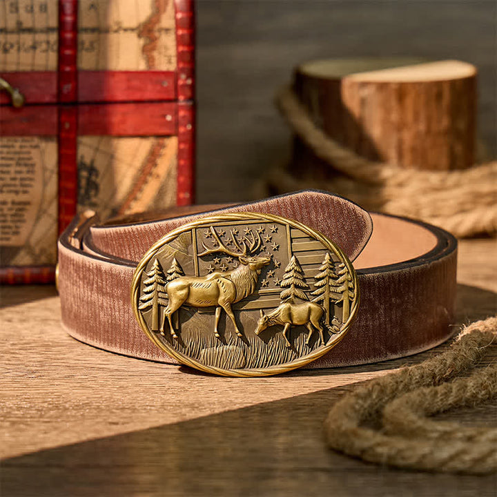 Ceinture en cuir à boucle DIY avec motif patriotique d'élan et drapeau américain - Bronze - Ceinture marron vieillie - 42 - image 5