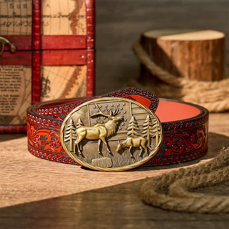 Ceinture en cuir à boucle DIY avec motif patriotique d'élan et drapeau américain - Bronze - Ceinture sculptée marron - 42 - image 6