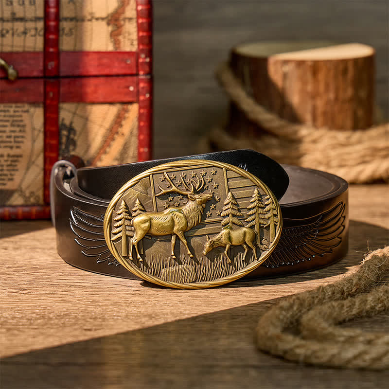 Ceinture en cuir à boucle DIY avec motif patriotique d'élan et drapeau américain - Bronze - Ceinture noire à motif aigle en relief - 42 - image 2