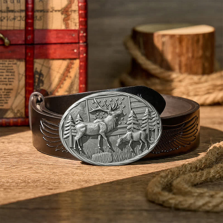 Ceinture en cuir à boucle DIY avec motif patriotique d'élan et drapeau américain - Argent - Ceinture noire à motif aigle en relief - 42 - image 10