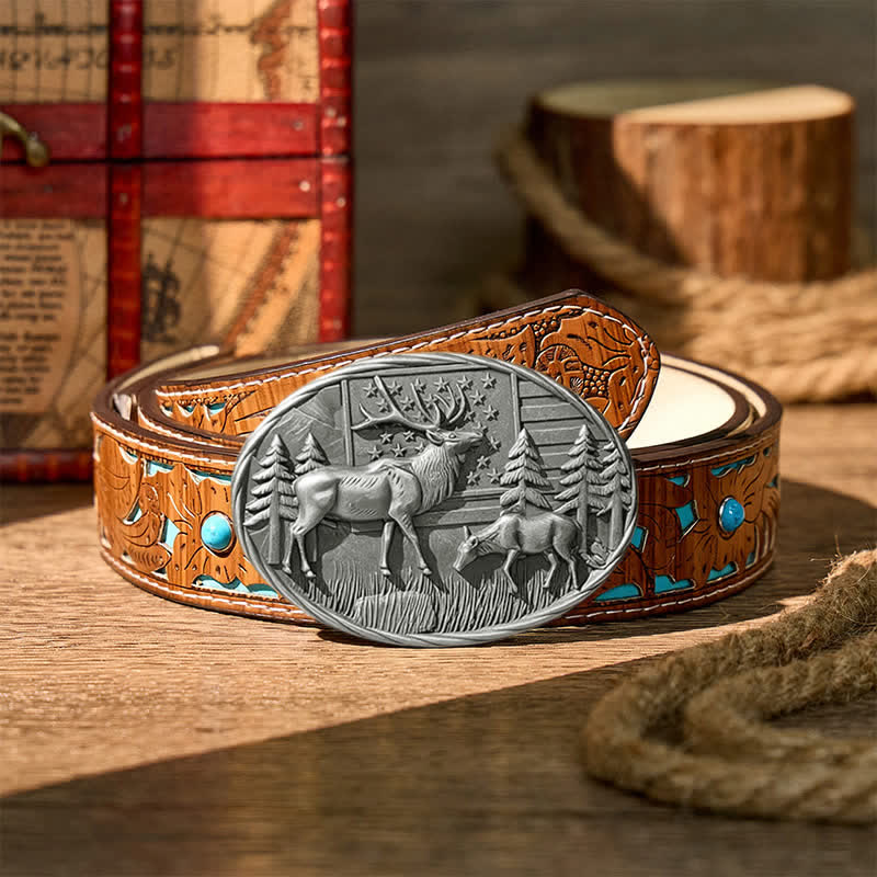 Ceinture en cuir à boucle DIY avec motif patriotique d'élan et drapeau américain - Argent - Ceinture turquoise sculptée - 42 - image 11