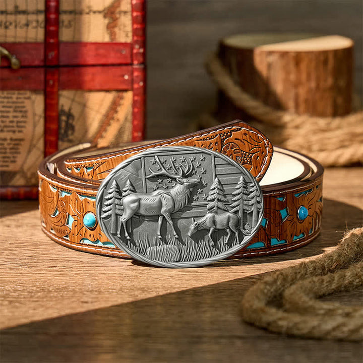 Ceinture en cuir à boucle DIY avec motif patriotique d'élan et drapeau américain - Argent - Ceinture turquoise sculptée - 42 - image 11