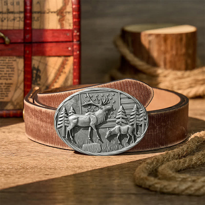 Ceinture en cuir à boucle DIY avec motif patriotique d'élan et drapeau américain - Argent - Ceinture marron vieillie - 42 - image 13