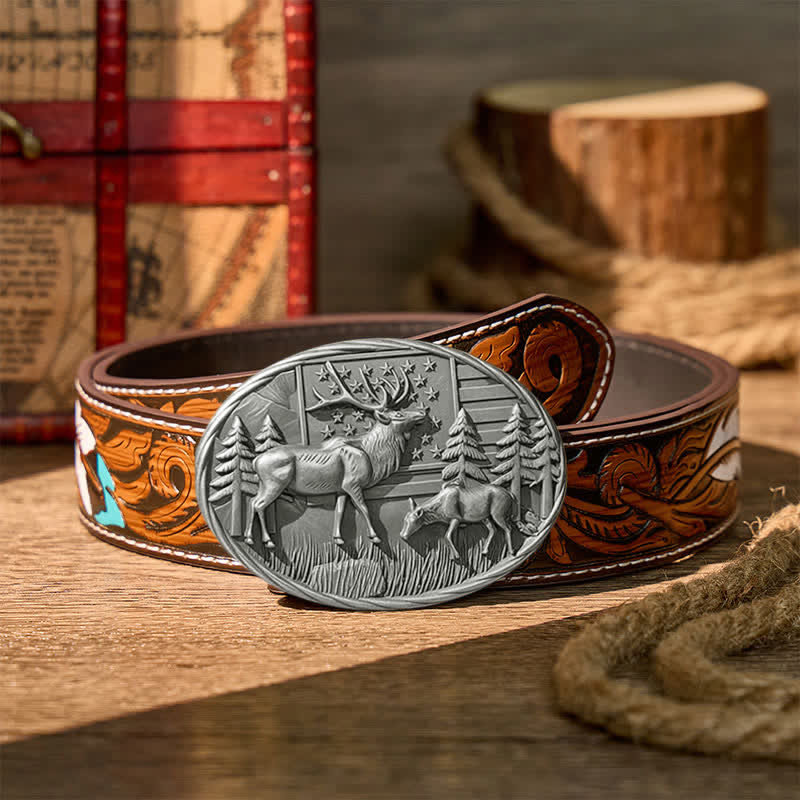 Ceinture en cuir à boucle DIY avec motif patriotique d'élan et drapeau américain - Argent - Ceinture de plumes brunes - 40 - image 15