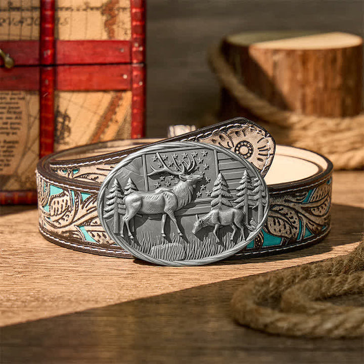 Ceinture en cuir à boucle DIY avec motif patriotique d'élan et drapeau américain - Argent - Ceinture à fleurs grises - 42 - image 16
