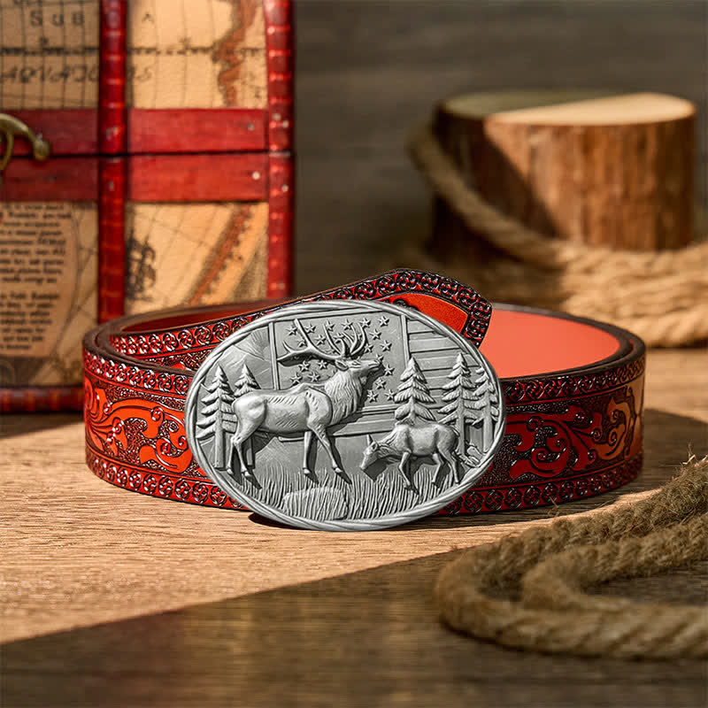 Ceinture en cuir à boucle DIY avec motif patriotique d'élan et drapeau américain - Argent - Ceinture sculptée marron - 42 - image 14