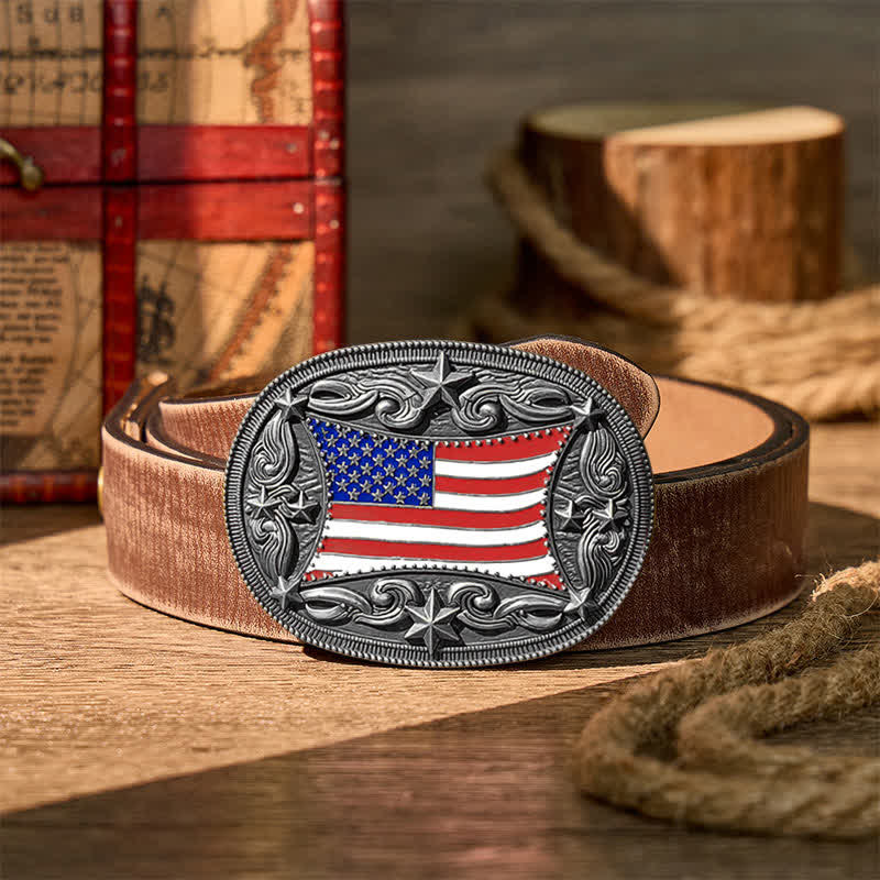Ceinture en cuir à boucle personnalisée avec drapeau américain émaillé patriotique - Argent - Ceinture marron vieillie - 42 - image 13