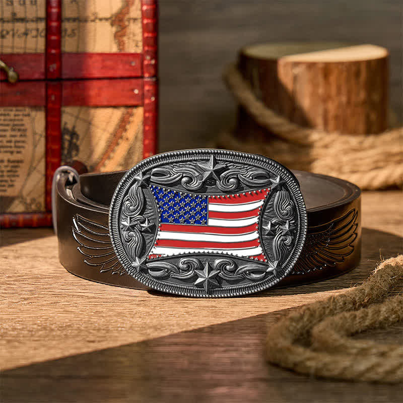 Ceinture en cuir à boucle personnalisée avec drapeau américain émaillé patriotique - Argent - Ceinture noire à motif aigle en relief - 42 - image 10