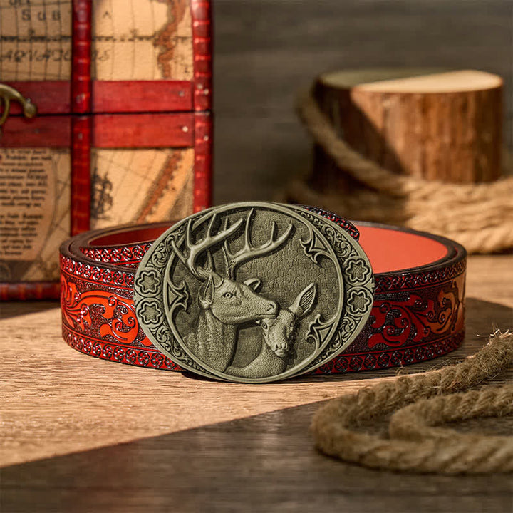 Ceinture en cuir Majestic Love Stag And Doe à boucle DIY - Bronze - Ceinture sculptée marron - 42 - image 14