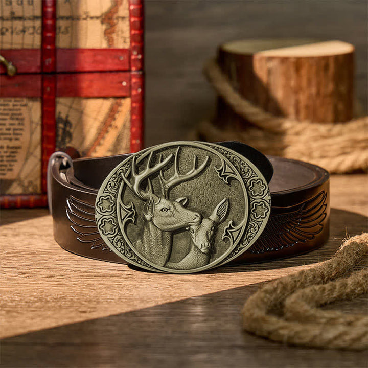 Ceinture en cuir Majestic Love Stag And Doe à boucle DIY - Bronze - Ceinture noire à motif aigle en relief - 42 - image 10