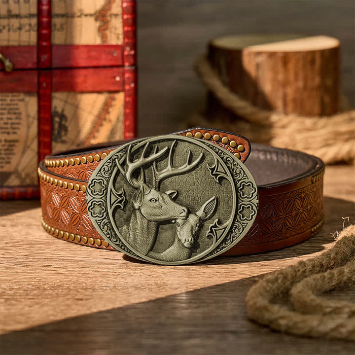 Ceinture en cuir Majestic Love Stag And Doe à boucle DIY - Bronze - Ceinture à rivets marron - 42 - image 12