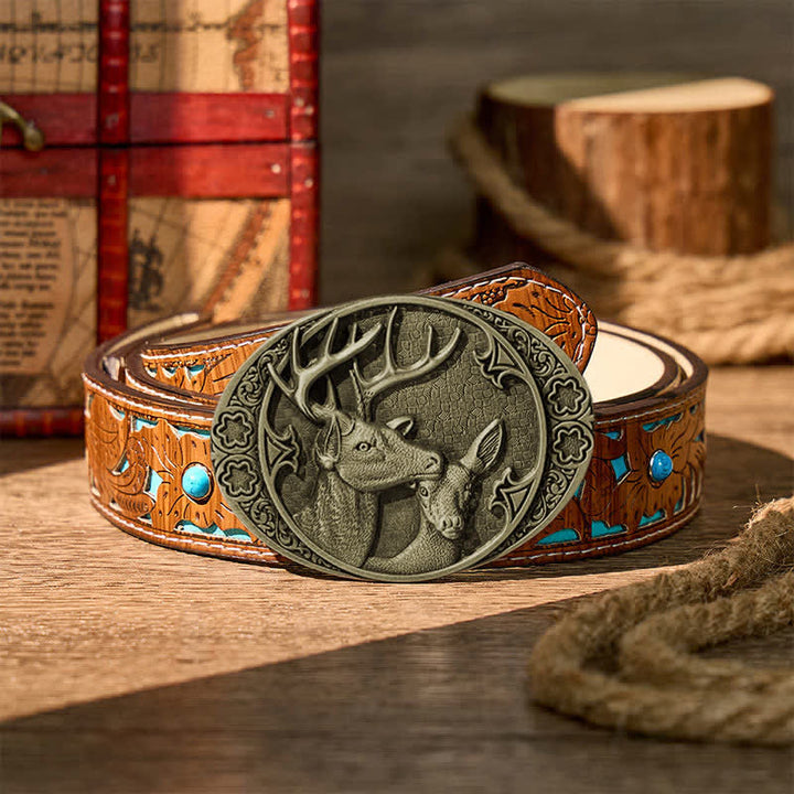 Ceinture en cuir Majestic Love Stag And Doe à boucle DIY - Bronze - Ceinture turquoise sculptée - 42 - image 11