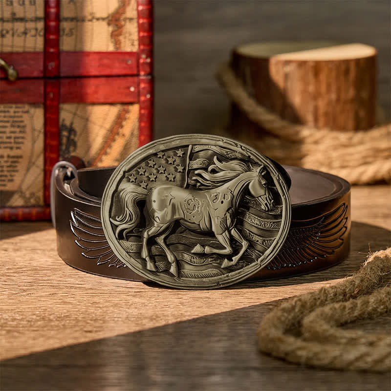Ceinture en cuir Freedom Gallop, motif drapeau américain patriotique, boucle à faire soi-même - Bronze - Ceinture noire à motif aigle en relief - 42 - image 10