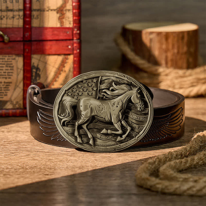 Ceinture en cuir Freedom Gallop, motif drapeau américain patriotique, boucle à faire soi-même - Bronze - Ceinture noire à motif aigle en relief - 42 - image 10