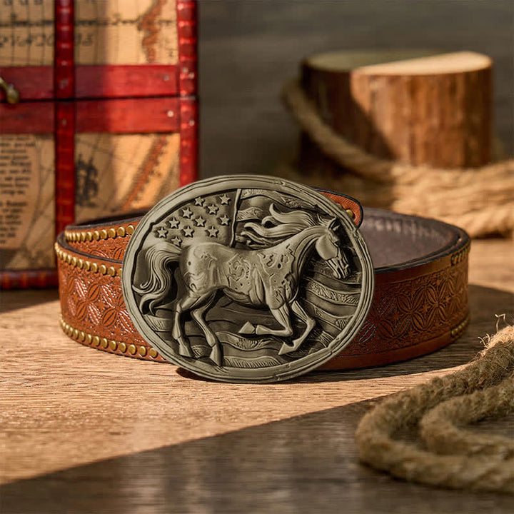 Ceinture en cuir Freedom Gallop, motif drapeau américain patriotique, boucle à faire soi-même - Bronze - Ceinture à rivets marron - 42 - image 12