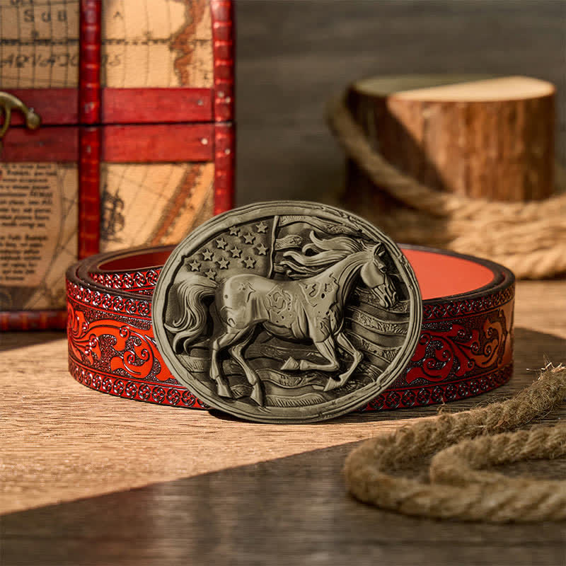 Ceinture en cuir Freedom Gallop, motif drapeau américain patriotique, boucle à faire soi-même - Bronze - Ceinture sculptée marron - 42 - image 14