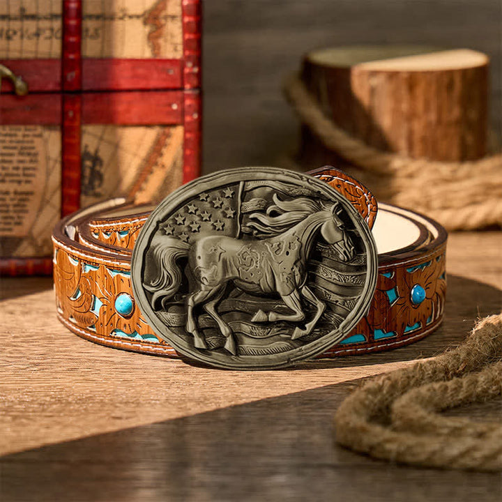 Ceinture en cuir Freedom Gallop, motif drapeau américain patriotique, boucle à faire soi-même - Bronze - Ceinture turquoise sculptée - 42 - image 11