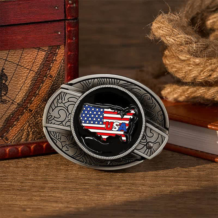 Ceinture en cuir avec boucle de couteau pliant dissimulé, motif drapeau et carte des États-Unis, fierté américaine - Drapeau des États-Unis - Sans ceinture - Ceinture non incluse - image 0