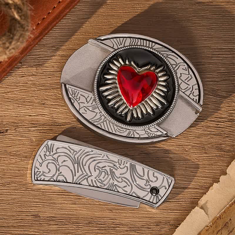 Ceinture en cuir avec boucle de couteau pliant dissimulé DIY en forme de cœur rouge flamboyant - image 10