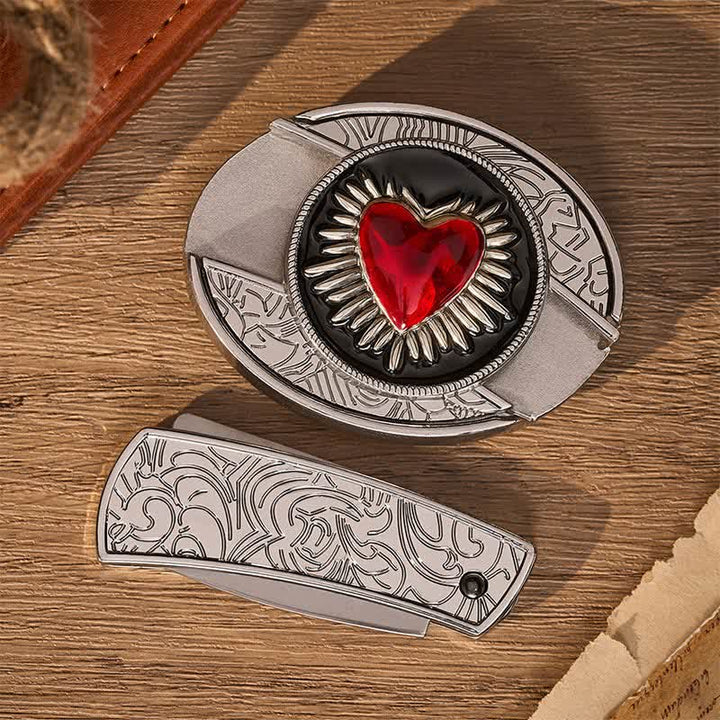 Ceinture en cuir avec boucle de couteau pliant dissimulé DIY en forme de cœur rouge flamboyant - image 10