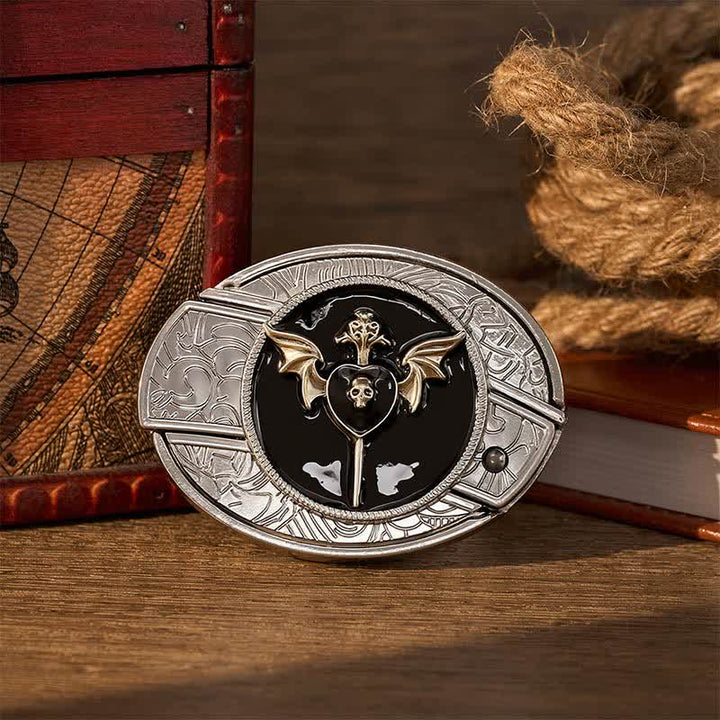 Ceinture en cuir avec boucle de couteau pliant caché à motif de crâne et d'aile de chauve-souris, d'amour sombre et de crâne, à faire soi-même - Amour sombre - Sans ceinture - Ceinture non incluse - image 0