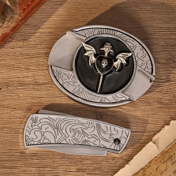 Ceinture en cuir avec boucle de couteau pliant caché à motif de crâne et d'aile de chauve-souris, d'amour sombre et de crâne, à faire soi-même - image 9