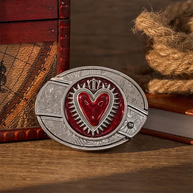 Ceinture en cuir avec boucle de couteau pliant caché à faire soi-même, motif cœur couronné rouge - Cœur à couronne rouge - Sans ceinture - Ceinture non incluse - image 0