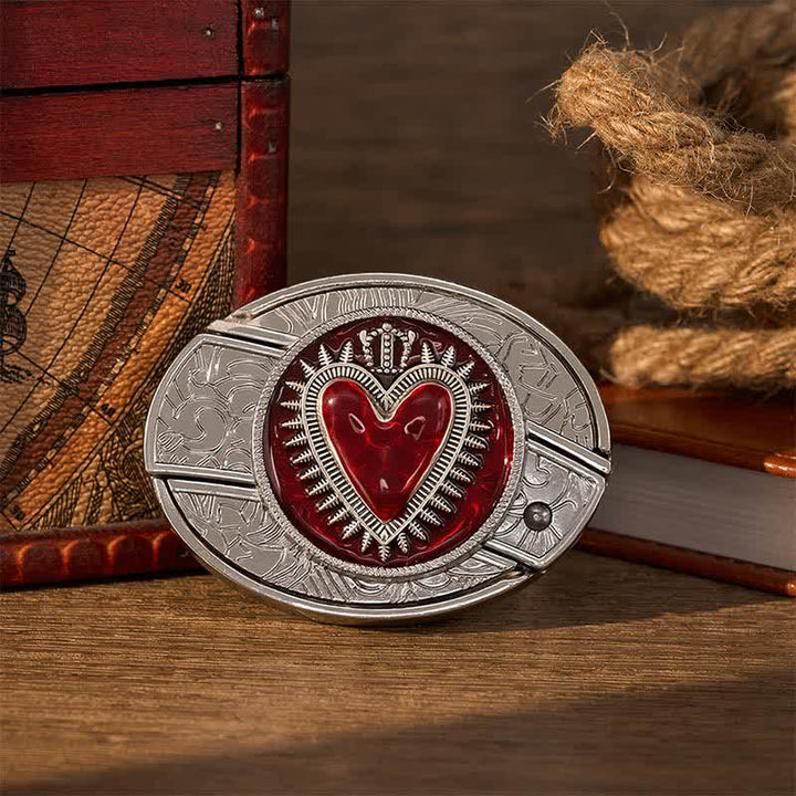 Ceinture en cuir avec boucle de couteau pliant caché à faire soi-même, motif cœur couronné rouge - Cœur à couronne rouge - Sans ceinture - Ceinture non incluse - image 0