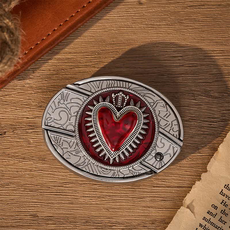 Ceinture en cuir avec boucle de couteau pliant caché à faire soi-même, motif cœur couronné rouge - image 9