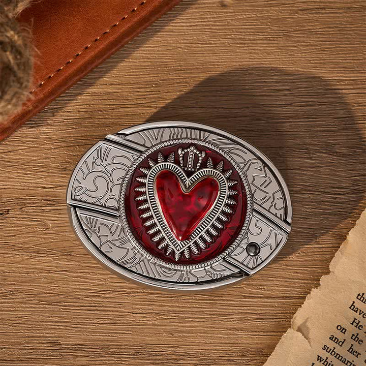 Ceinture en cuir avec boucle de couteau pliant caché à faire soi-même, motif cœur couronné rouge - image 9