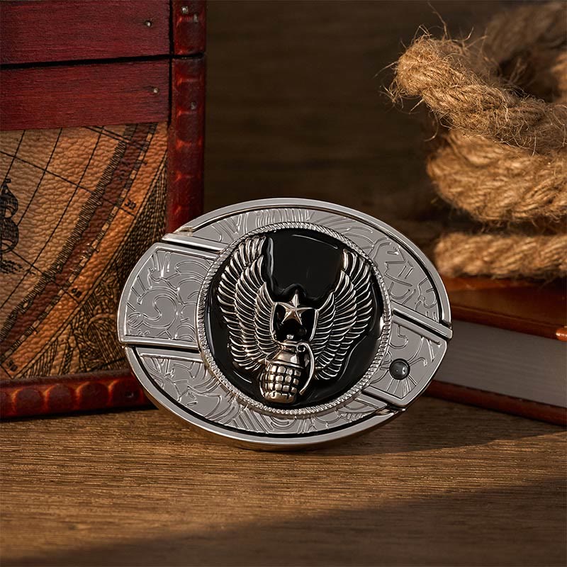 Ceinture en cuir avec boucle de couteau pliant dissimulé, motif grenade étoile ailée à faire soi-même - Grenade à étoile ailée - Sans ceinture - Ceinture non incluse - image 0