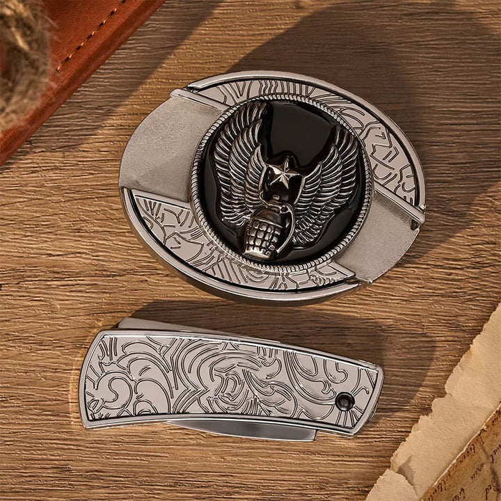 Ceinture en cuir avec boucle de couteau pliant dissimulé, motif grenade étoile ailée à faire soi-même - image 9