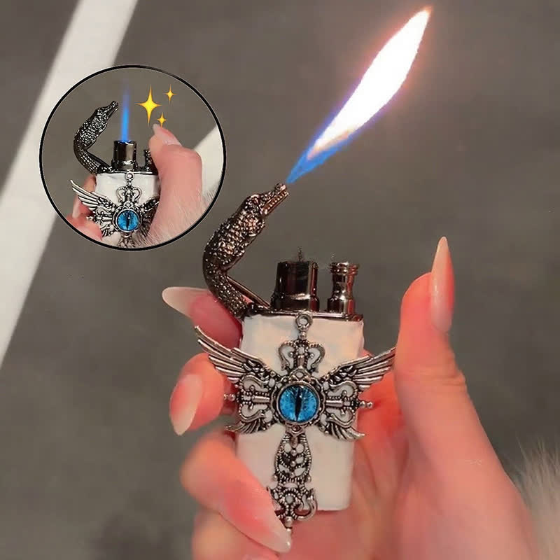 Briquet à butane Dragon's Breath Evil Eye Crocodile Head - Bleu et blanc - image 0