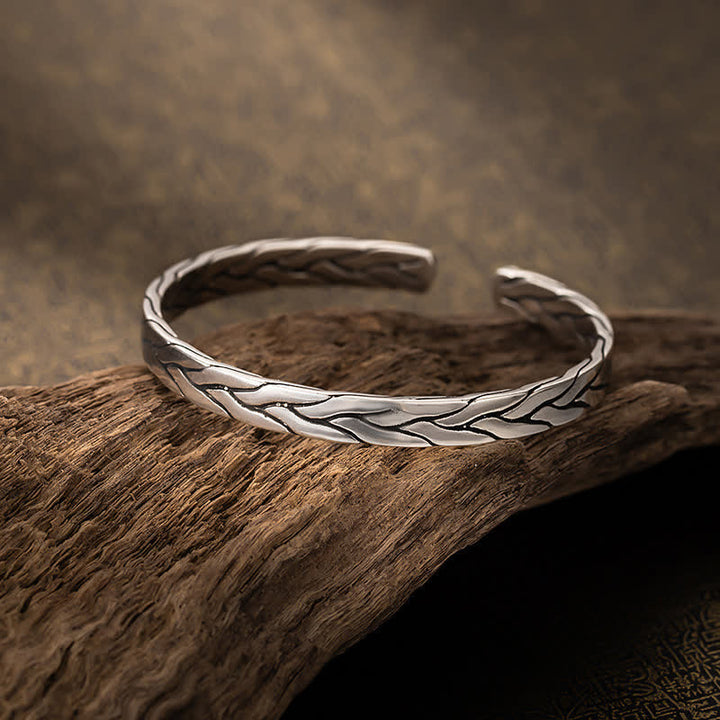 Bracelet manchette ajustable minimaliste rétro tressé en blé - image 1