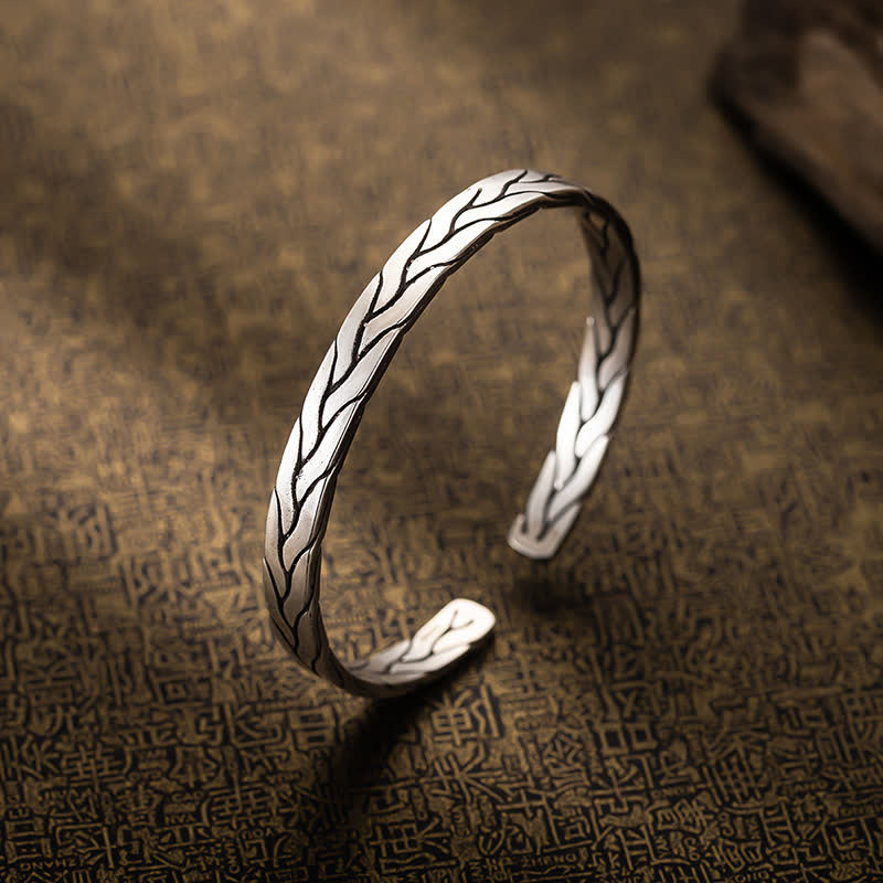 Bracelet manchette ajustable minimaliste rétro tressé en blé - image 2