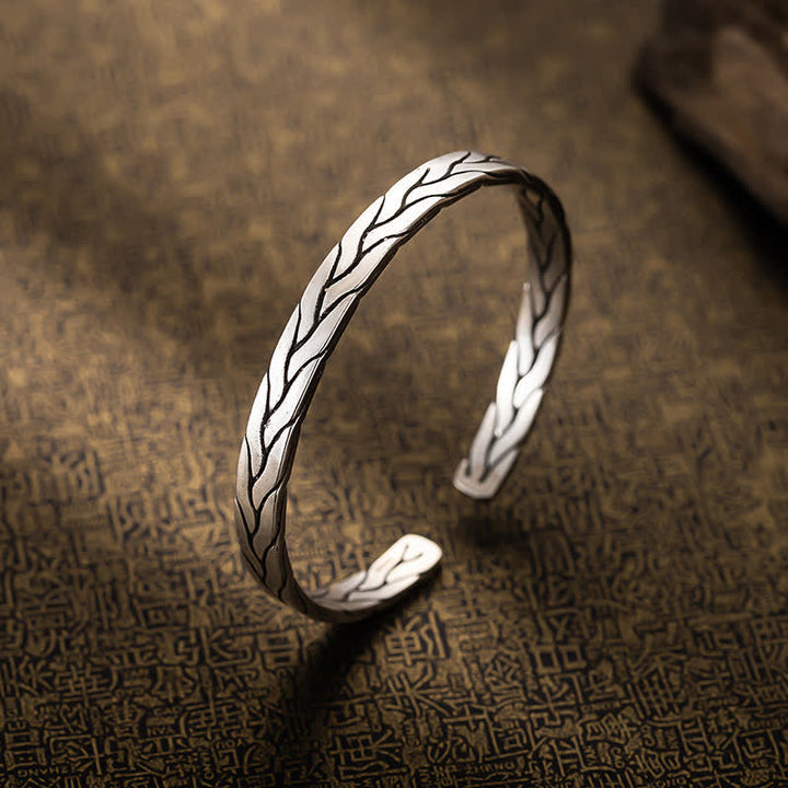 Bracelet manchette ajustable minimaliste rétro tressé en blé - image 2
