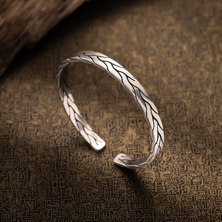 Bracelet manchette ajustable minimaliste rétro tressé en blé - Argent - image 0