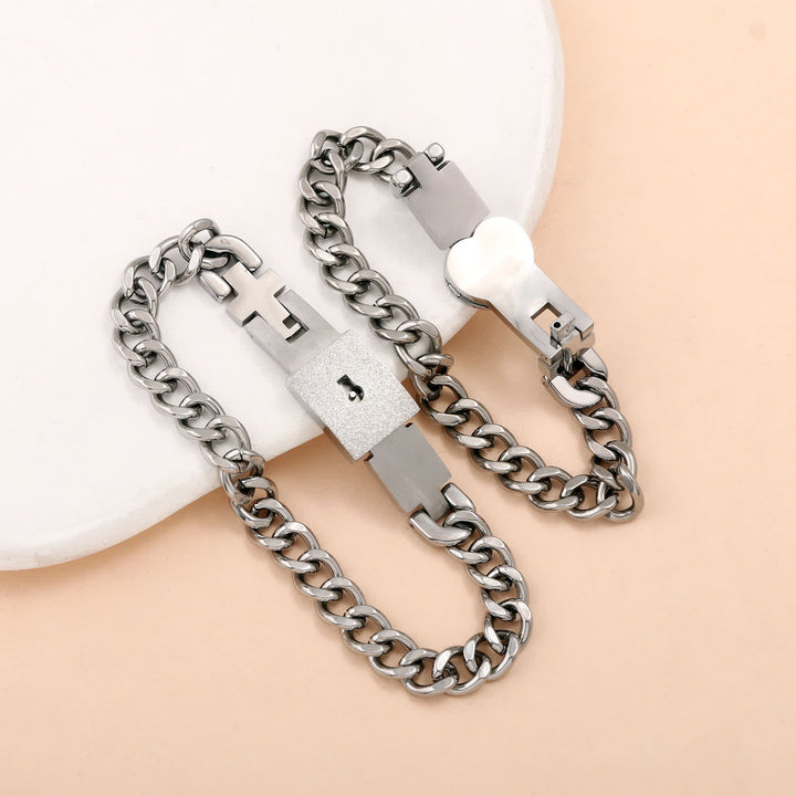 Ensemble de 2 bracelets de couple assortis avec cadenas en forme de cœur et clé - image 8
