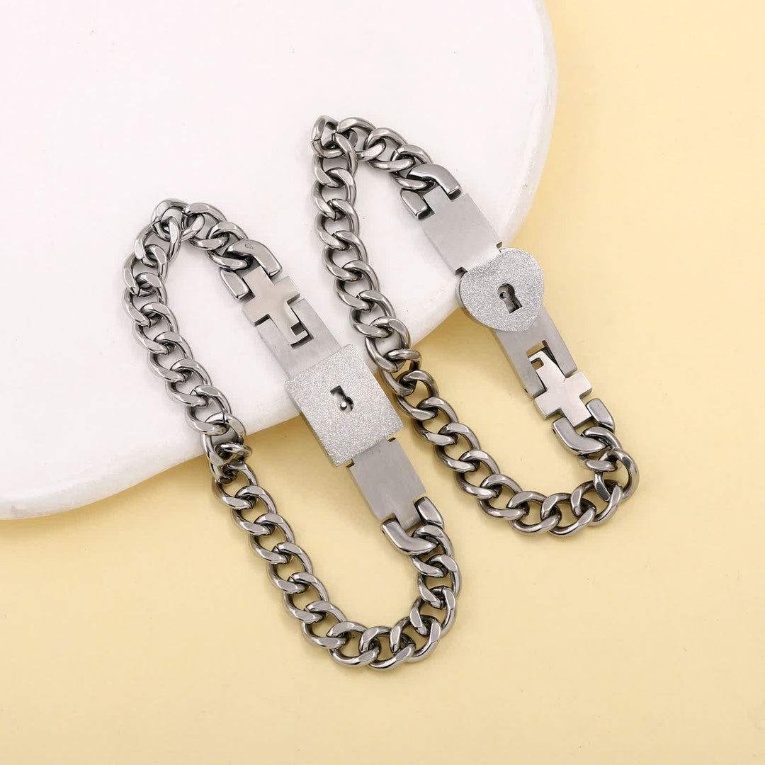 Ensemble de 2 bracelets de couple assortis avec cadenas en forme de cœur et clé - image 7